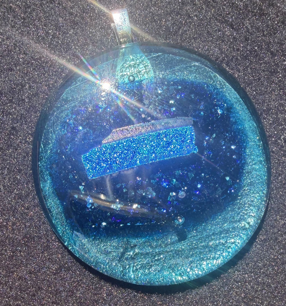Thumbnail: Cosmic blue dichroic glass pendant close-up showing dichroic band detail