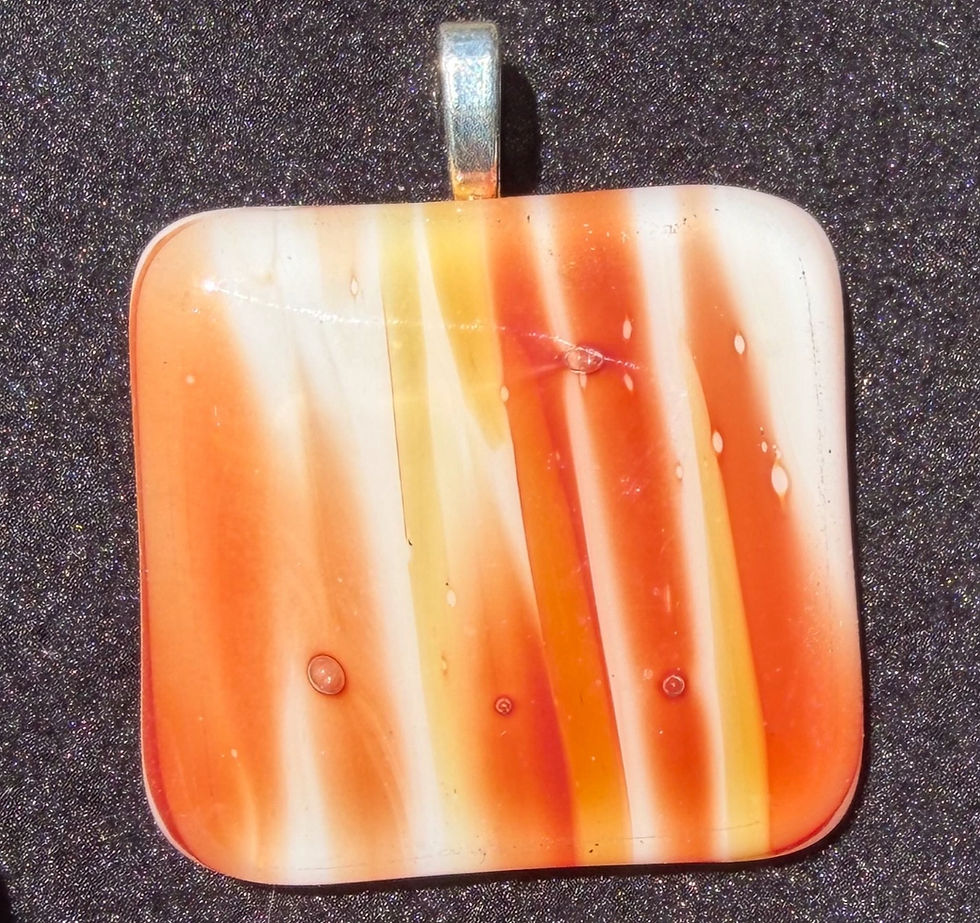 Square orange, white, and yellow striped glass pendant, silver bail, handmade glass jewelry