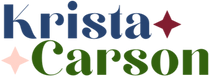 Logo with blue and green font that says "Krista Carson"