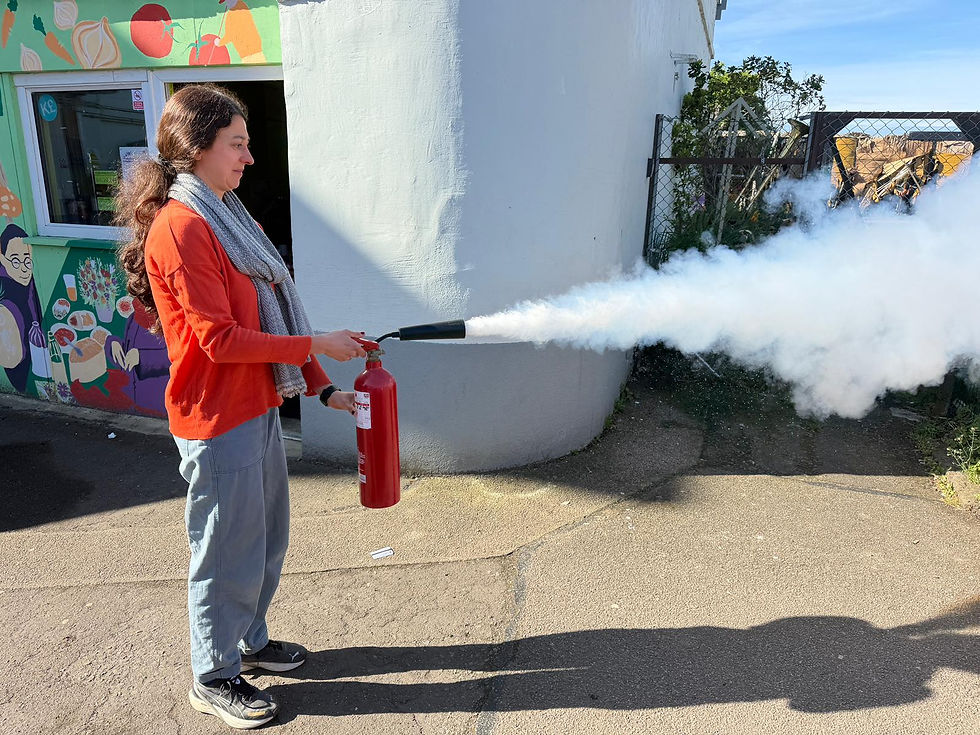 Fire extinguisher testing day at Baking Ideas. (Technically didn’t happen this month, but we couldn’t let the picture go to waste.)