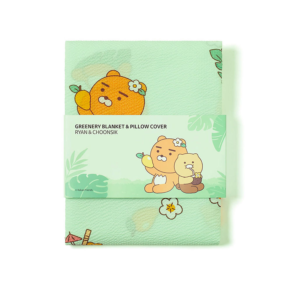 縮圖：Kakao Friends Ryan & 春植 Greenery Blanket & Pillow 被單枕套Set