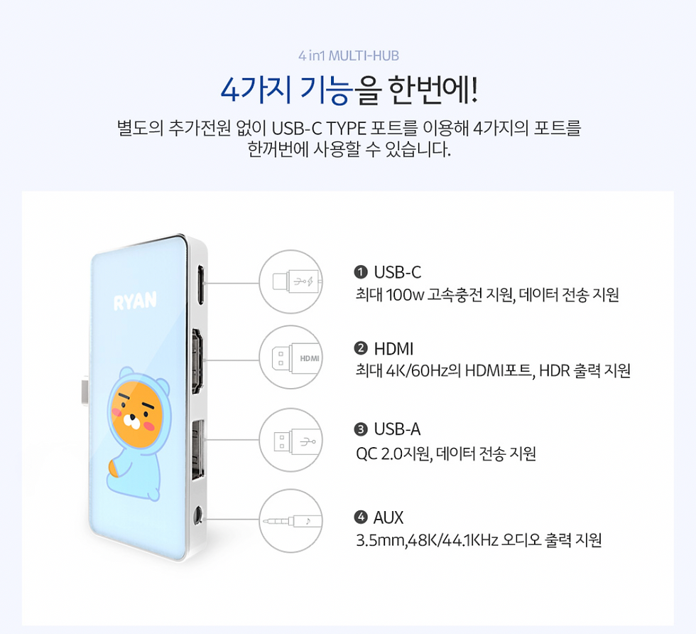 縮圖：Kakao Friends 4in1 Multi-Hub USB分線器 (USB PD 100W)
