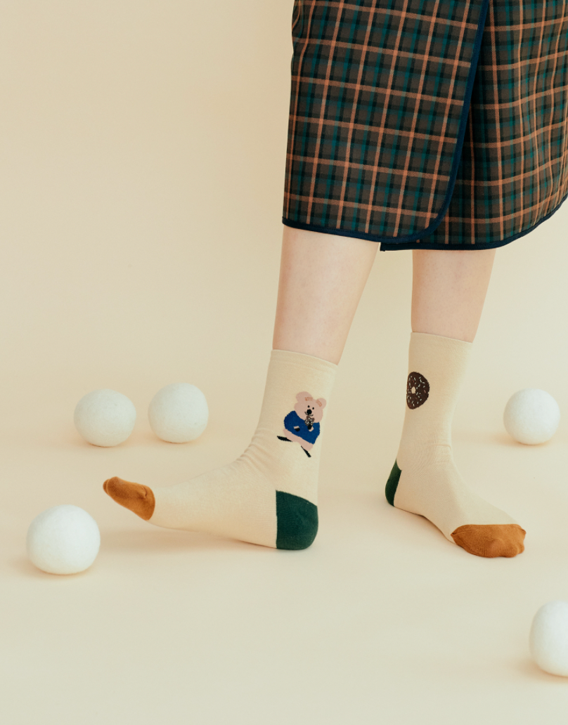 縮圖：Dinotaeng Donut Quokka Single Socks 中長襪
