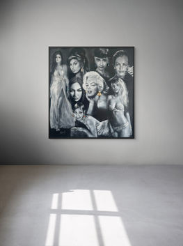 artwork with: Monica Bellucci, Amy Winehouse, Audrey Hepburn, Romy Schneider, Megan fox, Marilyn Monroe, Brigitte bardot, Josephine Baker