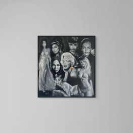 artwork with: Monica Bellucci, Amy Winehouse, Audrey Hepburn, Romy Schneider, Megan fox, Marilyn Monroe, Brigitte bardot, Josephine Baker