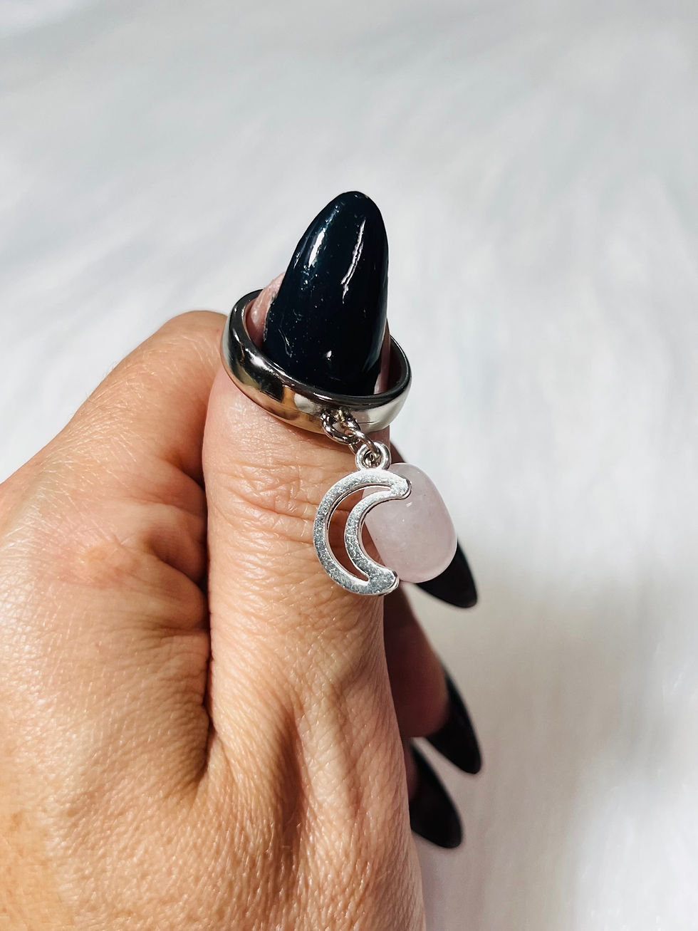 Miniatura: Anel Pingente Lua Quartzo Rosa