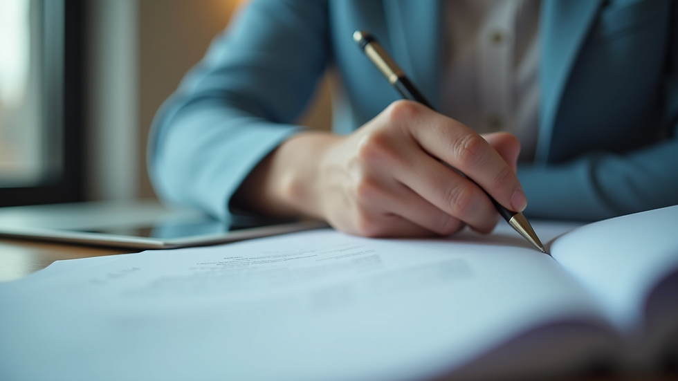Close-up view of a licensure specialist reviewing documents