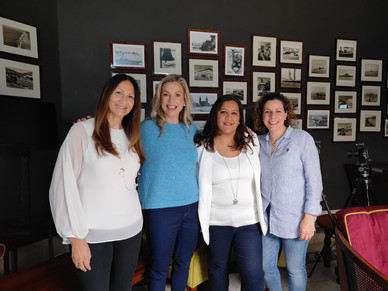 Helen Chorley with her Burnout Episode guests Dr. Elaine Dutton, Ashmi Ahluwalia, and Vanessa Colerio.