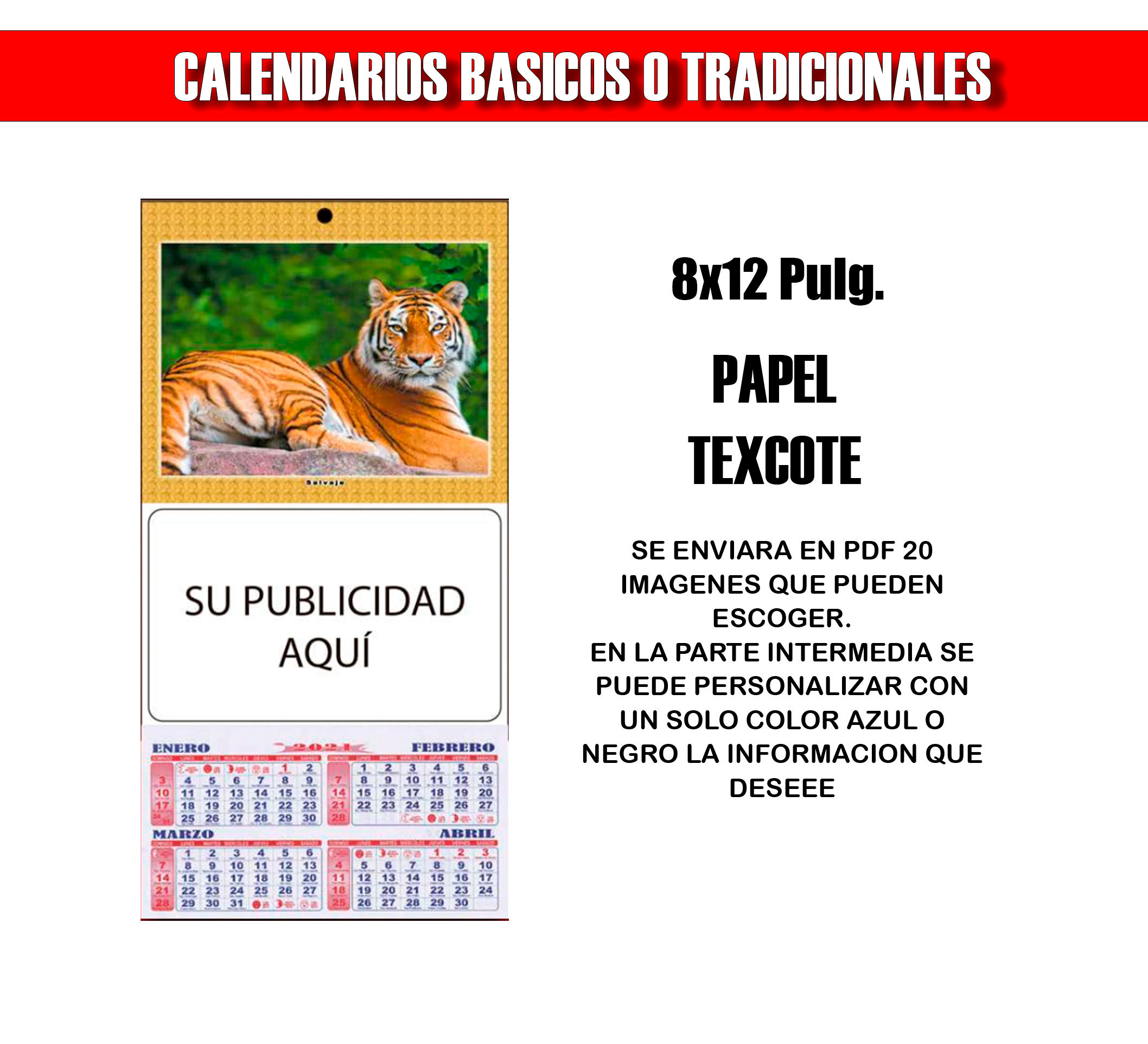 Calendarios medianos en texcote