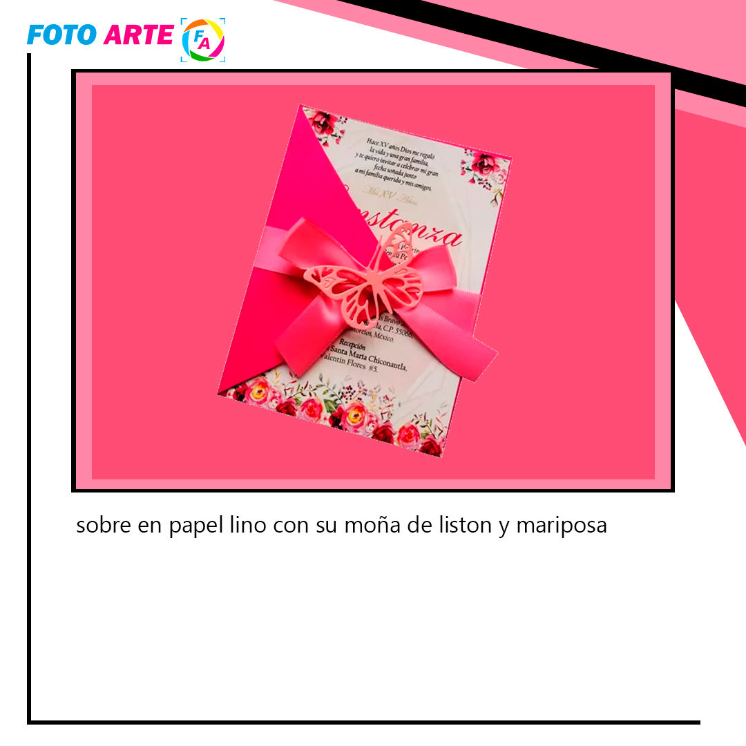 Invitación de 15 años con moña y mariposa