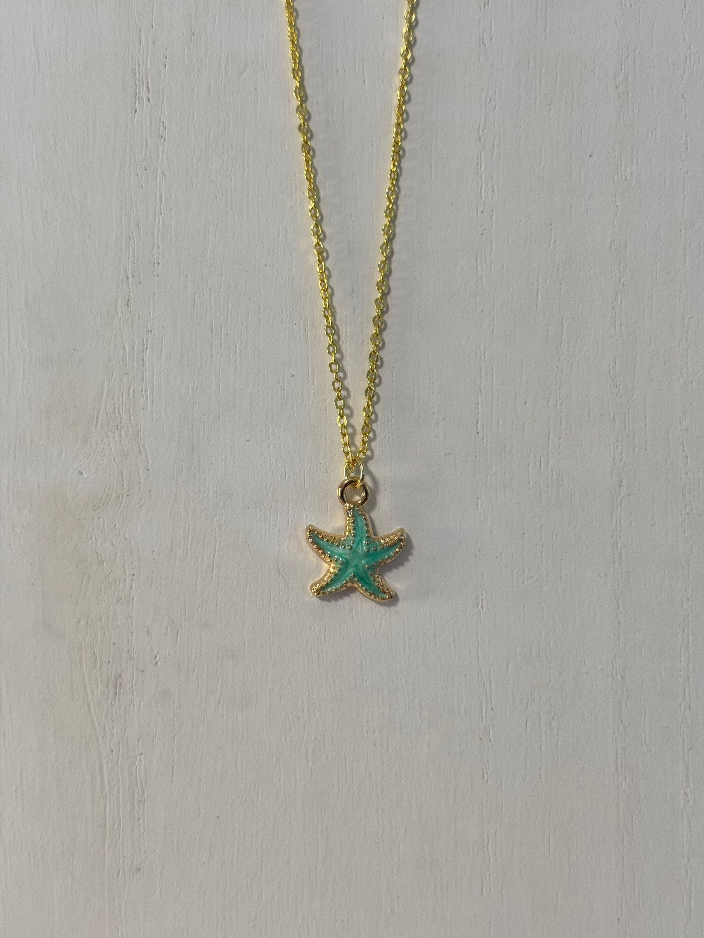 Seafoam & Gold Starfish - Gold Chain