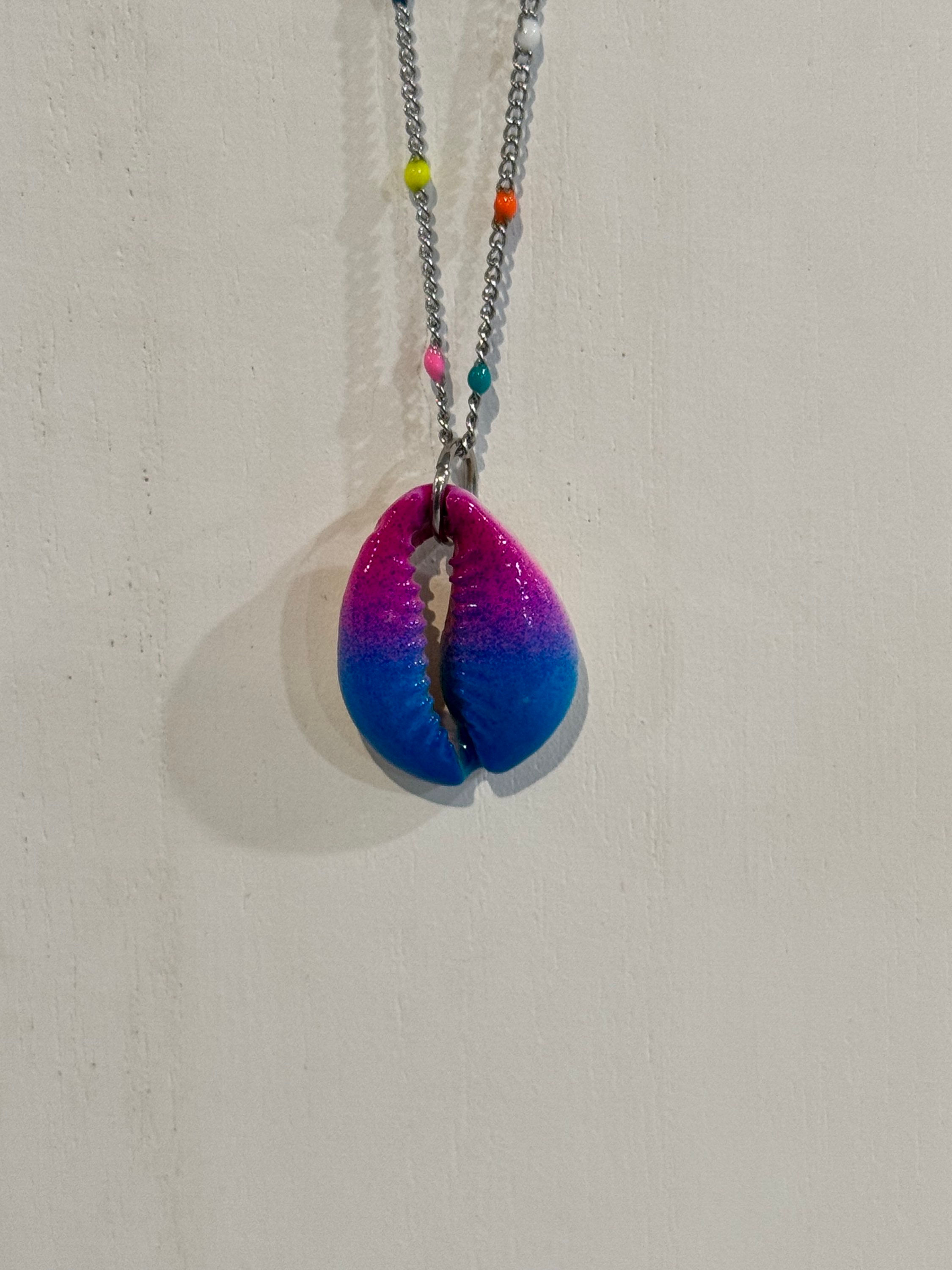 Pink & Blue Cowrie - Silver Rainbow Chain