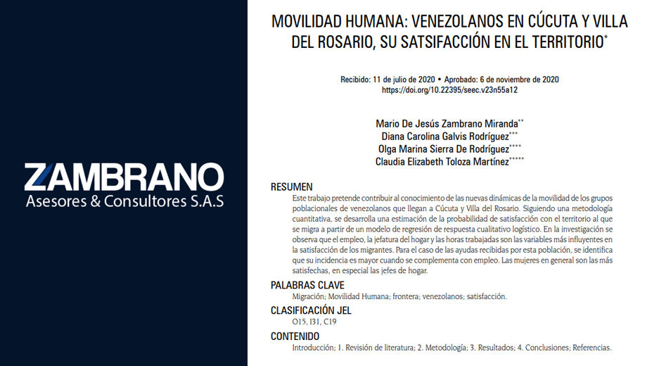 MOVILIDAD HUMANA: VENEZOLANOS EN CÚCUTA Y VILLA DEL ROSARIO, SU SATSIFACCIÓN EN EL TERRITORIO