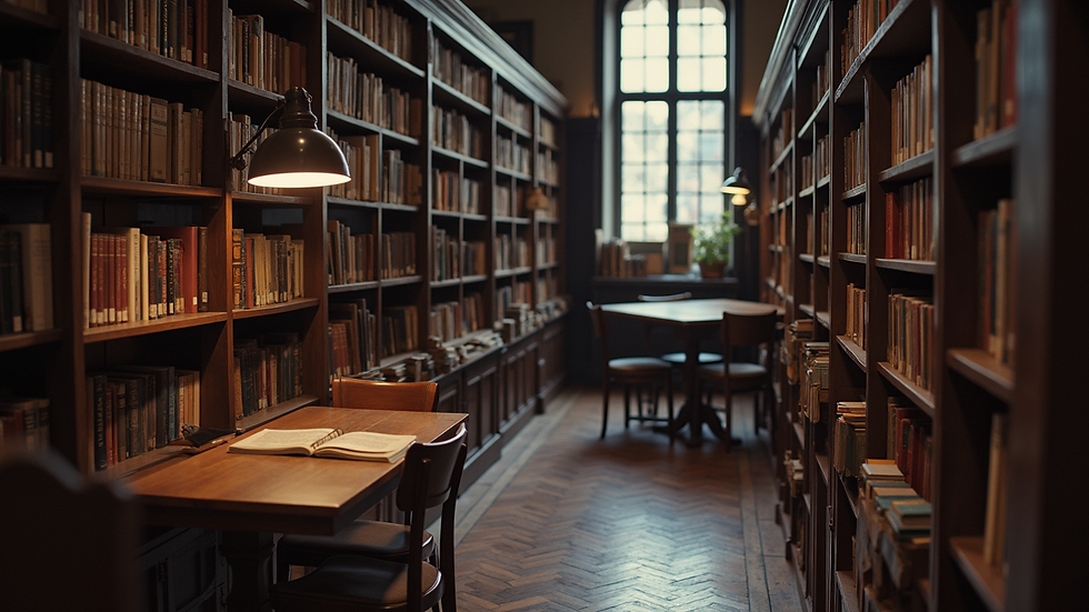 High angle view of a vintage library filled with books