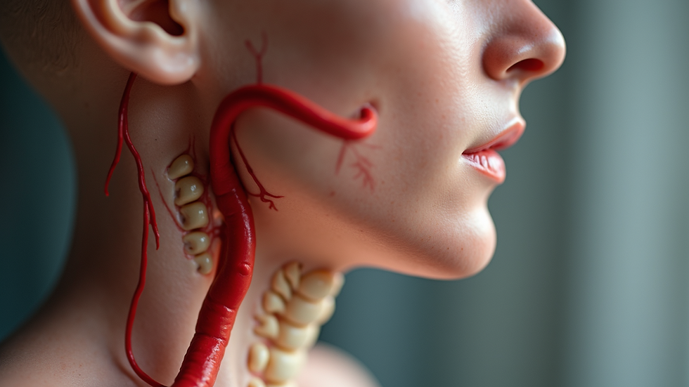 Close-up view of a detailed anatomical model of the human vagus nerve