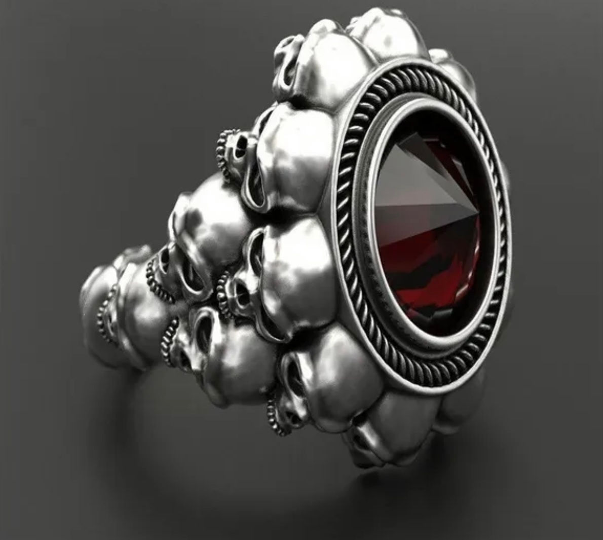Sapphire Ring With Stainless Steel Skulls