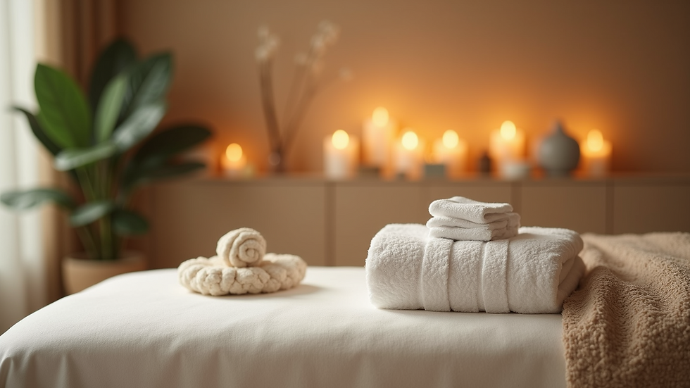 Eye-level view of a tranquil massage room with soothing décor