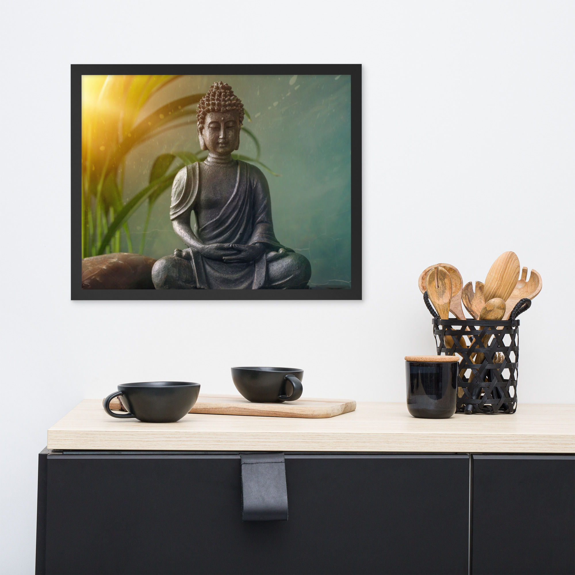 Sunset Buddha Framed Wall Art – Serene Matte Print