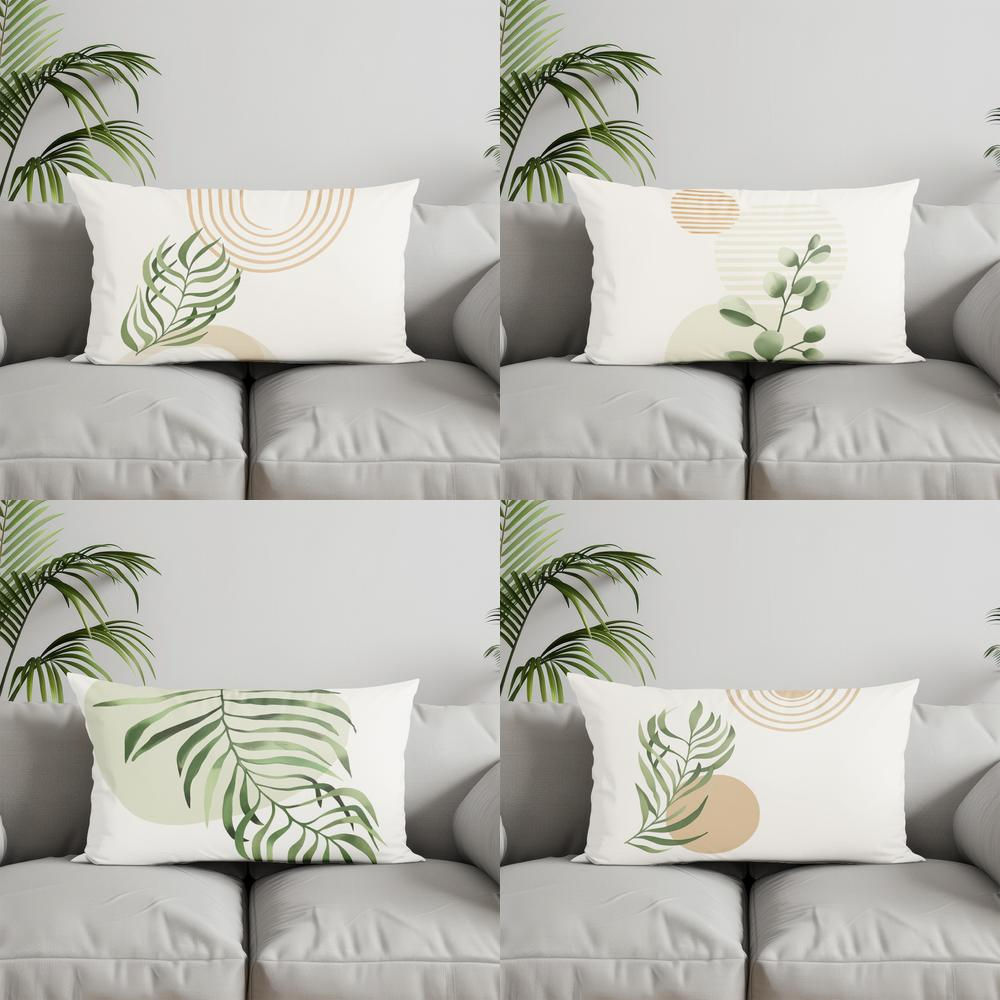 Bohemian Leaf & Circle Rectangular Pillow Cover – Decorative Cushion for Home