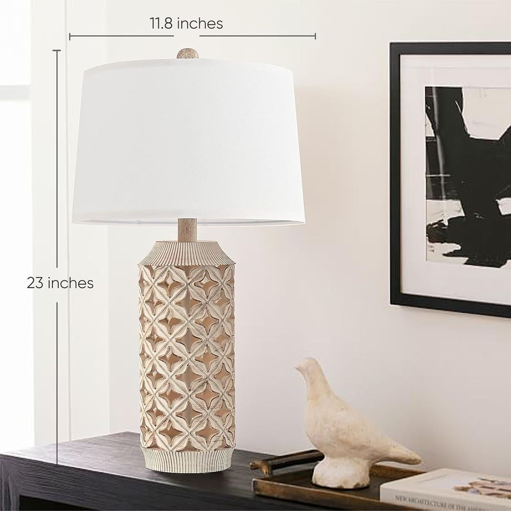 Boho Chic Rustic Farmhouse Bedside Lamps – Set of 2 with Soft Night Light Glow