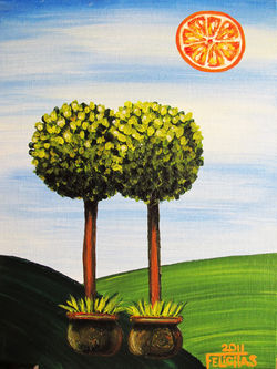 Twin Topiaries in pots with Orange Slice