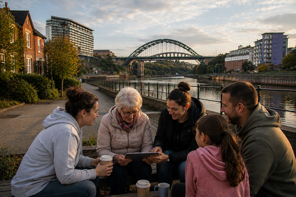 A group of people sharing community time by a riverside