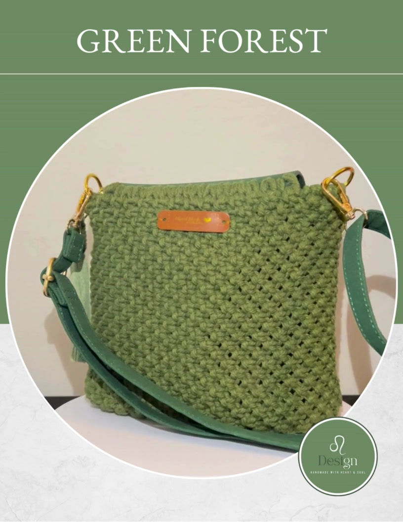 Thumbnail: Handmade Macrame Crossbody Bag - Forest Green