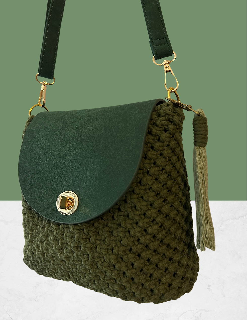 Thumbnail: Handmade Macrame Crossbody Bag - Forest Green
