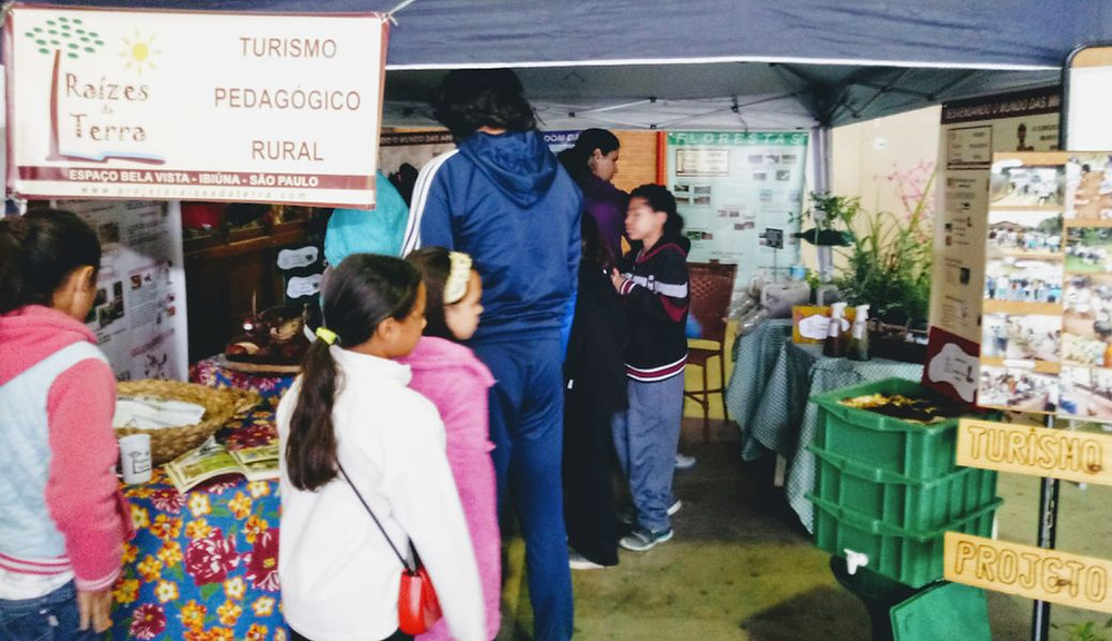 Visitantes no stand do Projeto raízes da Terra