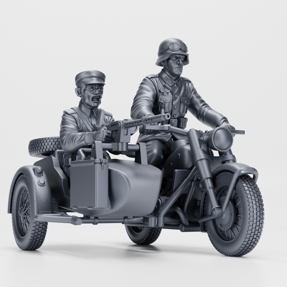 Motorcycle BMW R75 with sidecar + 2 Riders (Germany, WW2) - PERSONAL USE