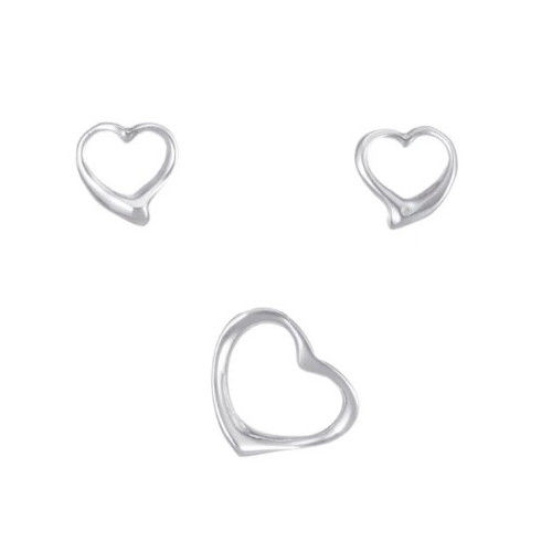 Aretes y dije de corazón, contorno clásico de plata