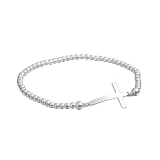 Pulsera elástica de esferitas y cruz