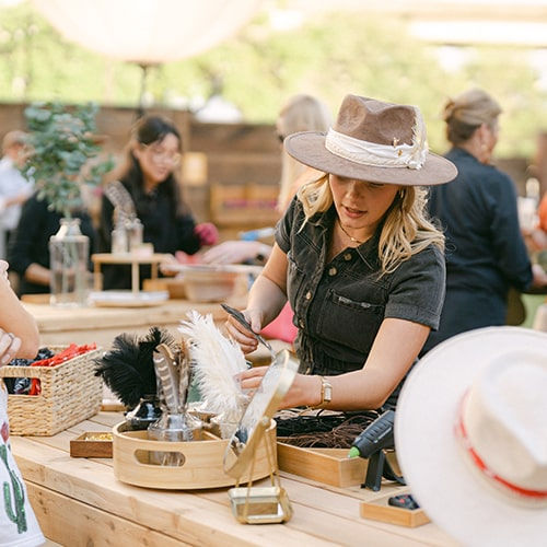 Cowboy hat bar at wedding reception