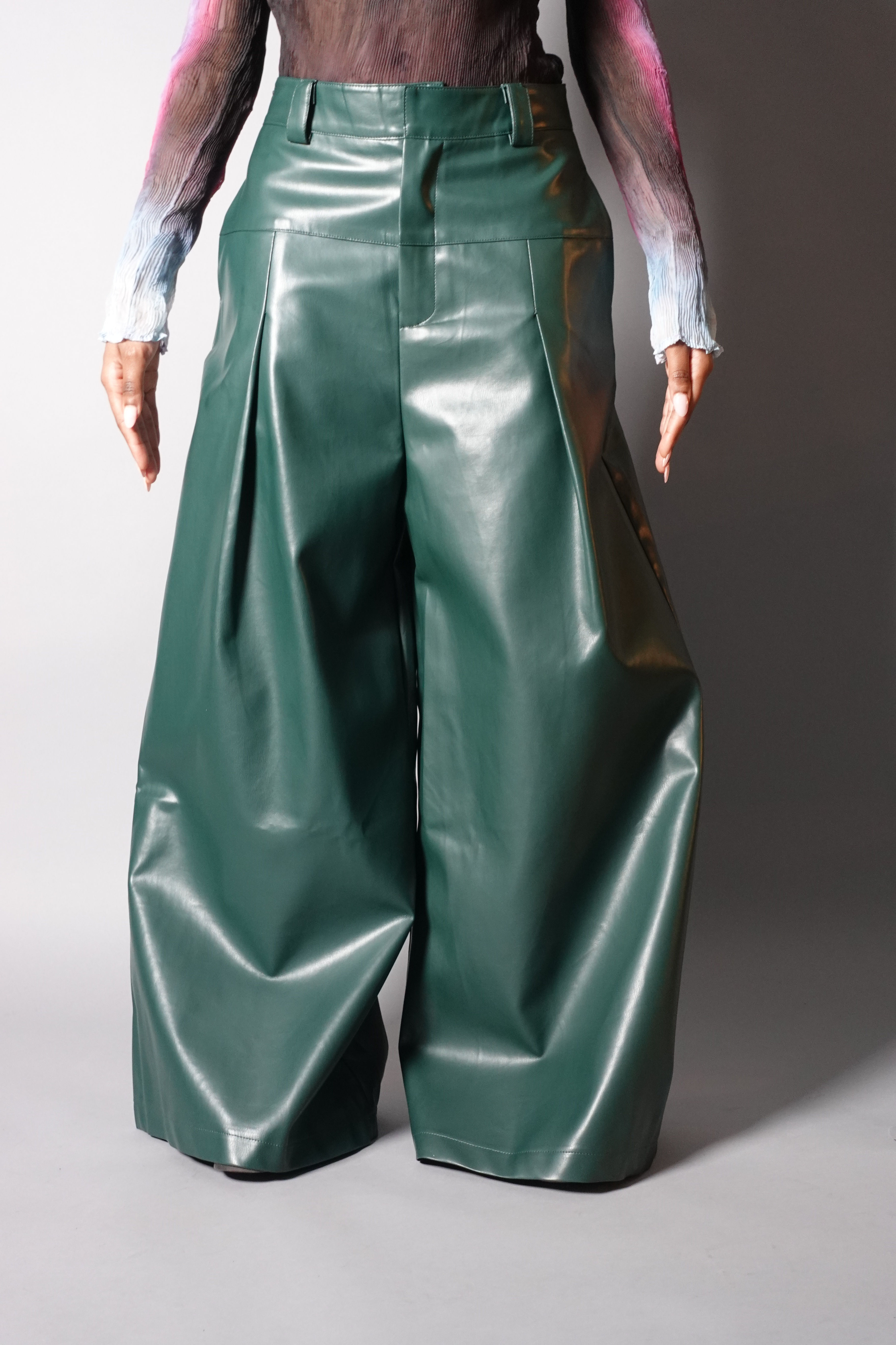 RON DAVID STUDIO | PANTS VEGAN LEATHER HUNTER GREEN