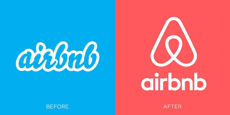 A logo comparsion of Airbnb before and after.