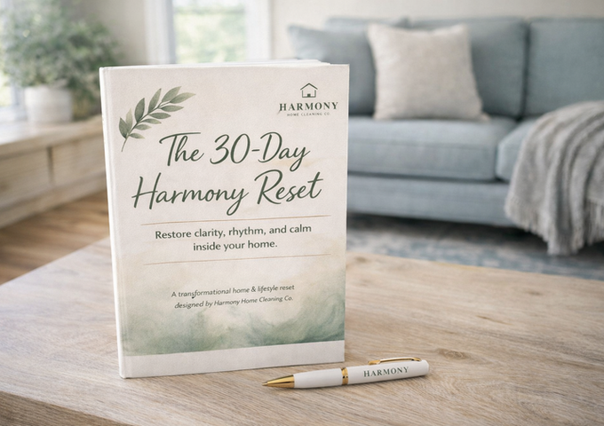 The 30-Day Harmony Reset guide on a cozy table