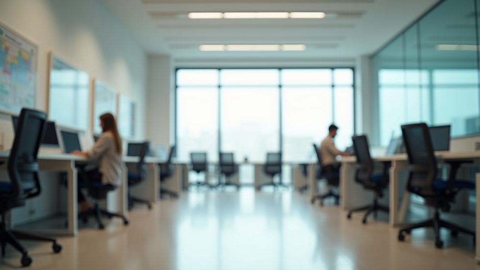 Eye-level view of a clean office space with neatly arranged furniture
