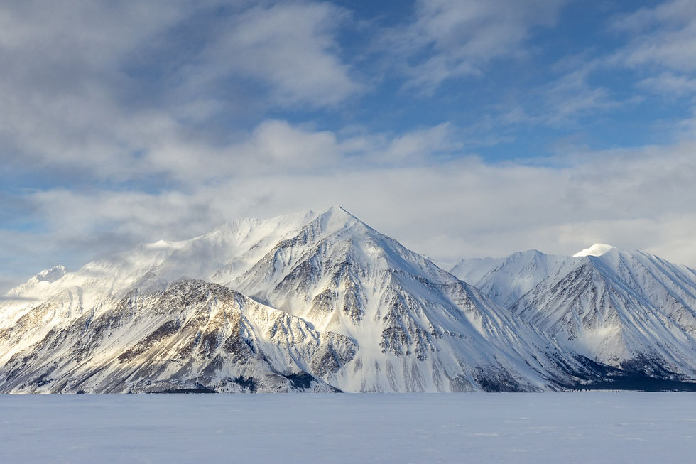 Yukon, Canada, Kluane National Park and Reserve, Headwaters Wilderness Program, Winter, Hike, Mountains, Snow, Frozen Lake, Sky, Clouds