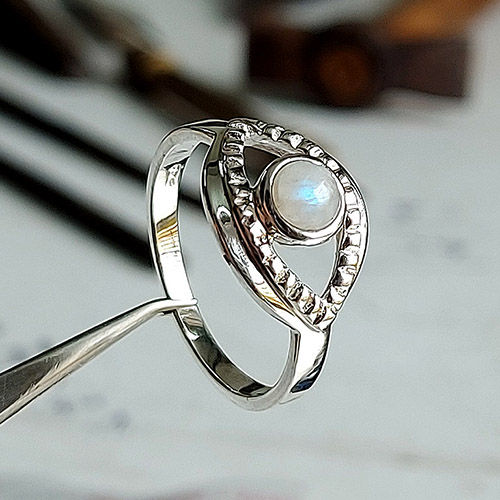 Rainbow Moonstone Evil Eye Ring – Sterling Silver