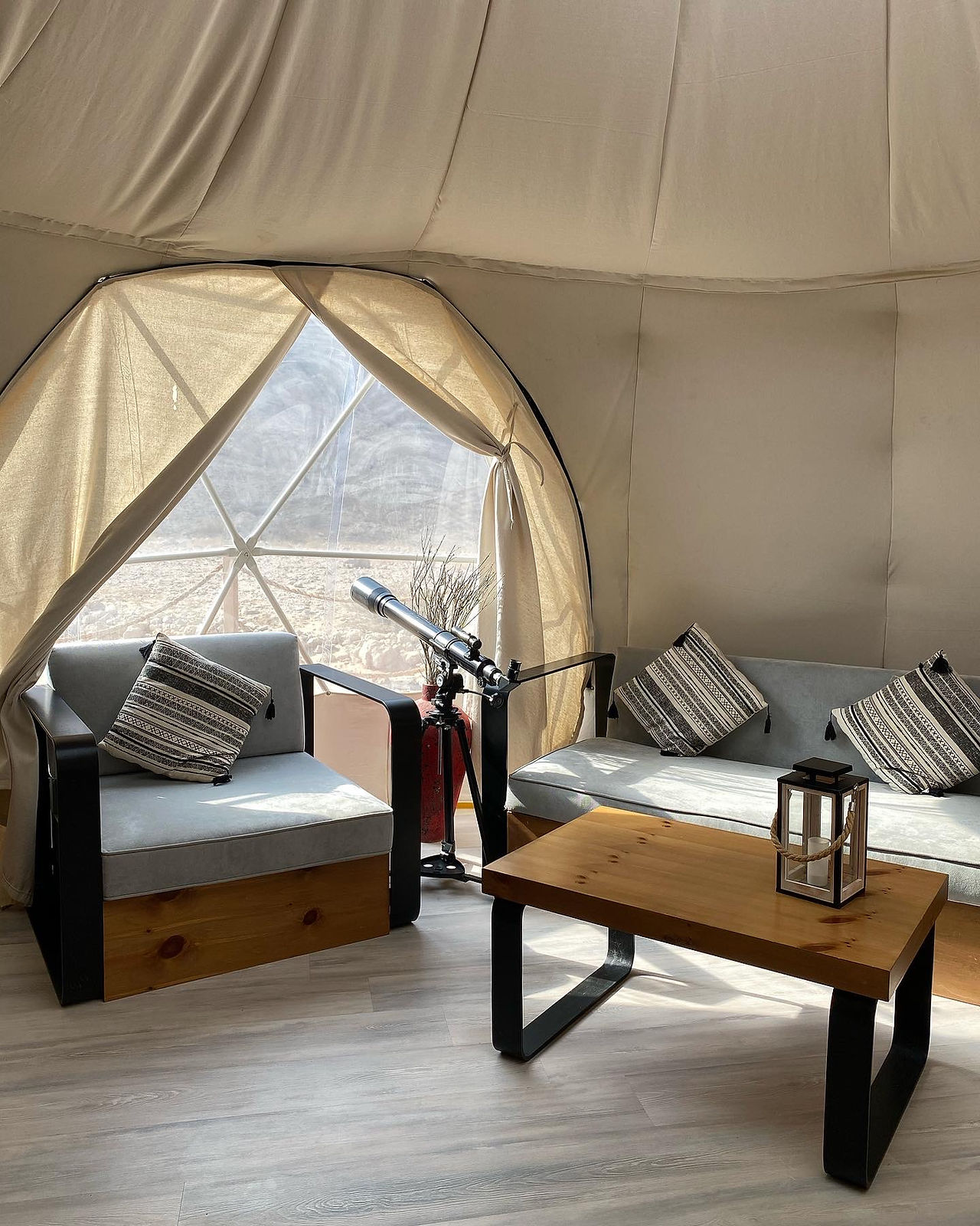 Interior of tent at Jebel Hafit Desert Park in Al Ain, Abu Dhabi