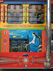 Picture of Jesus on back of chiva bus in Jardin Colombia