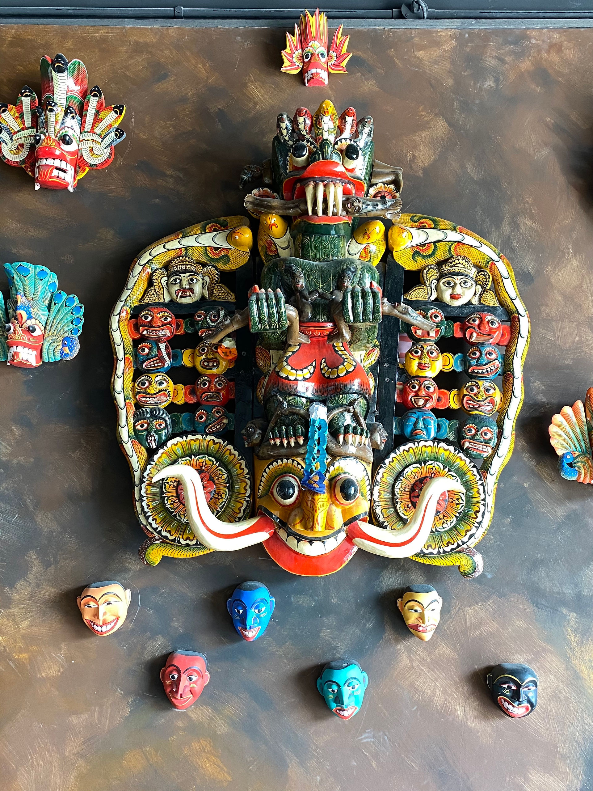 Sri Lankan masks at Chef Lank restaurant Dubai