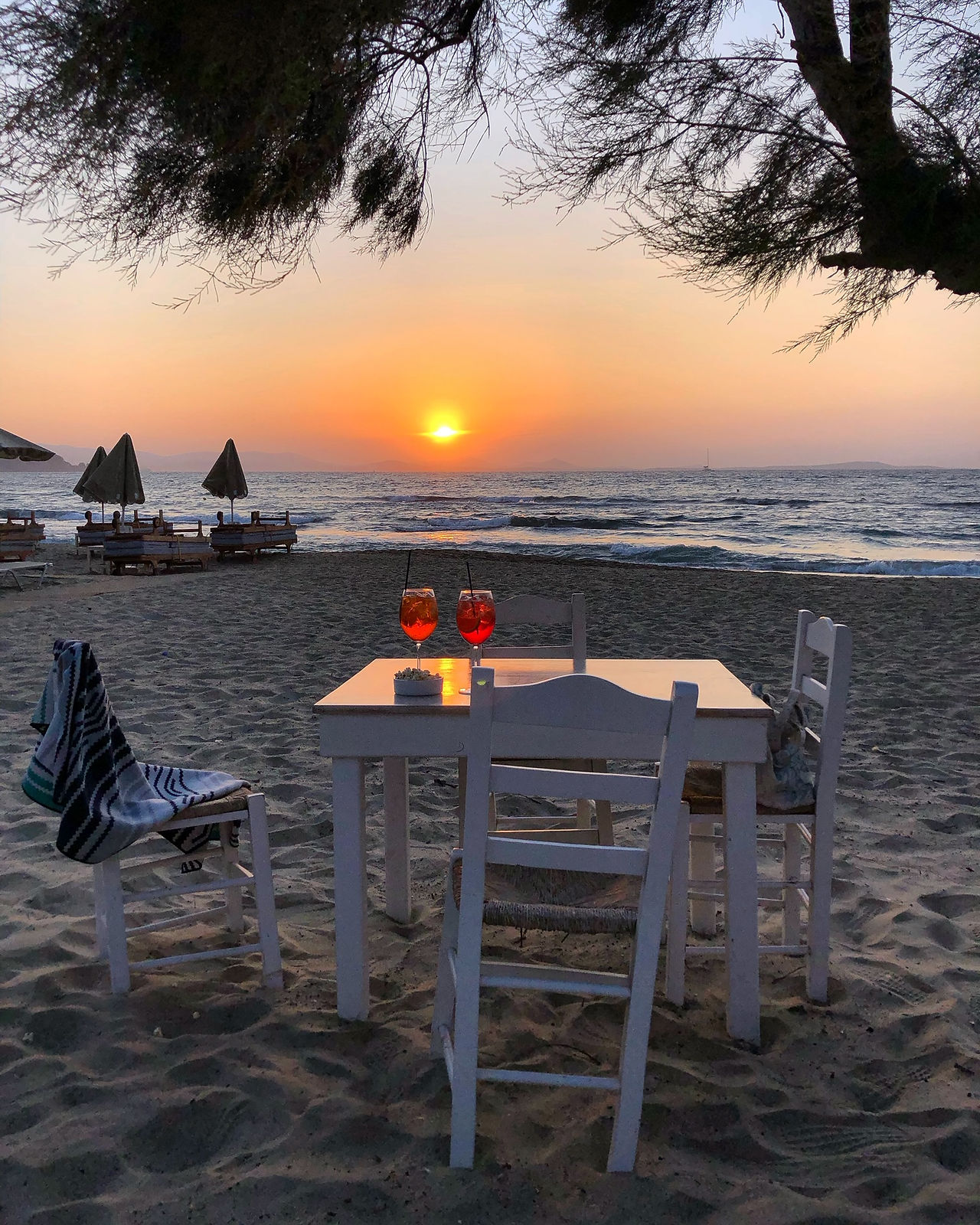 Sunset at Flisvos beach bar, Naxos