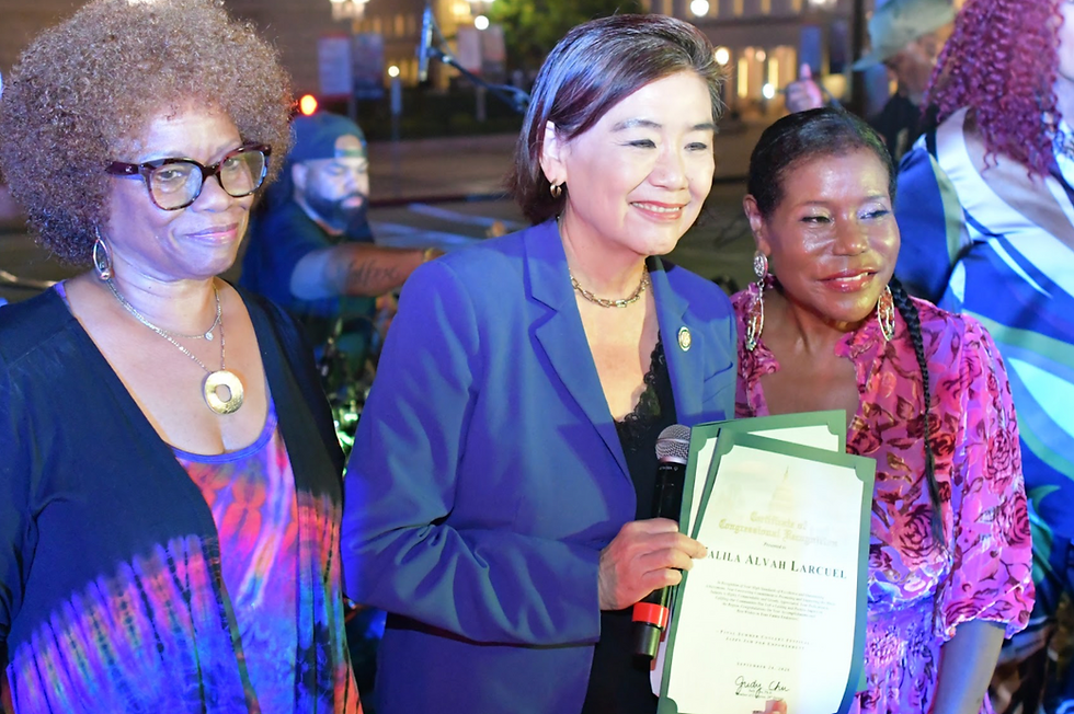 (L to R) Pat Prescott, Rep. Judy Chu, and Jalila Larsuel