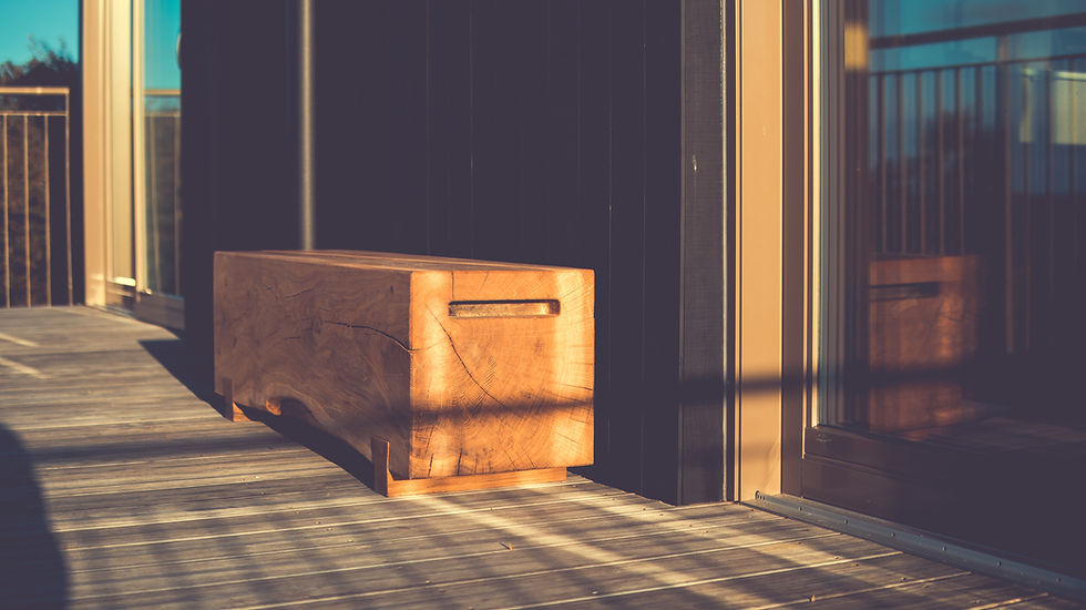 Thumbnail: outdoor bench in the sunset. Craftsman created sustainable bench