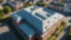 High angle view of a building showcasing roof insulation