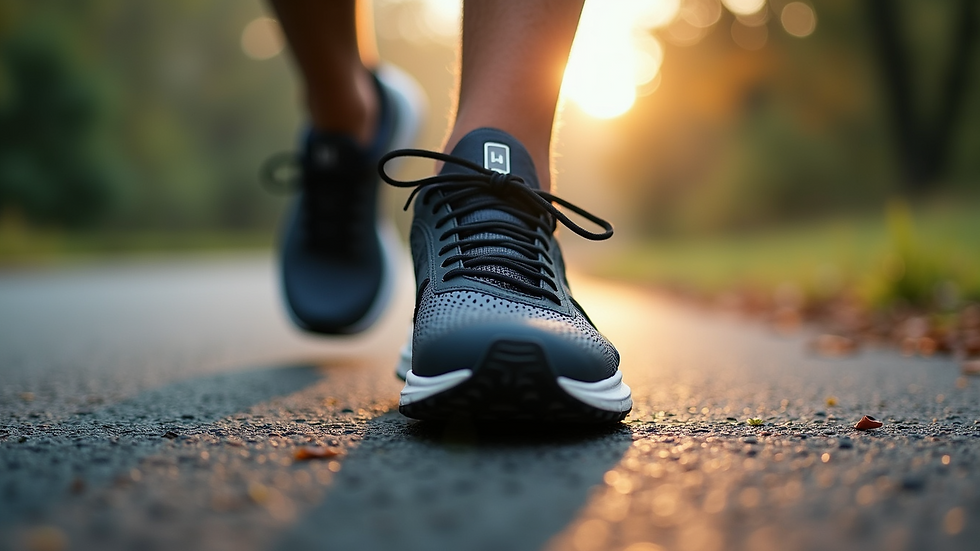 Eye-level view of a runner’s shoe with a visible carbon fiber insole