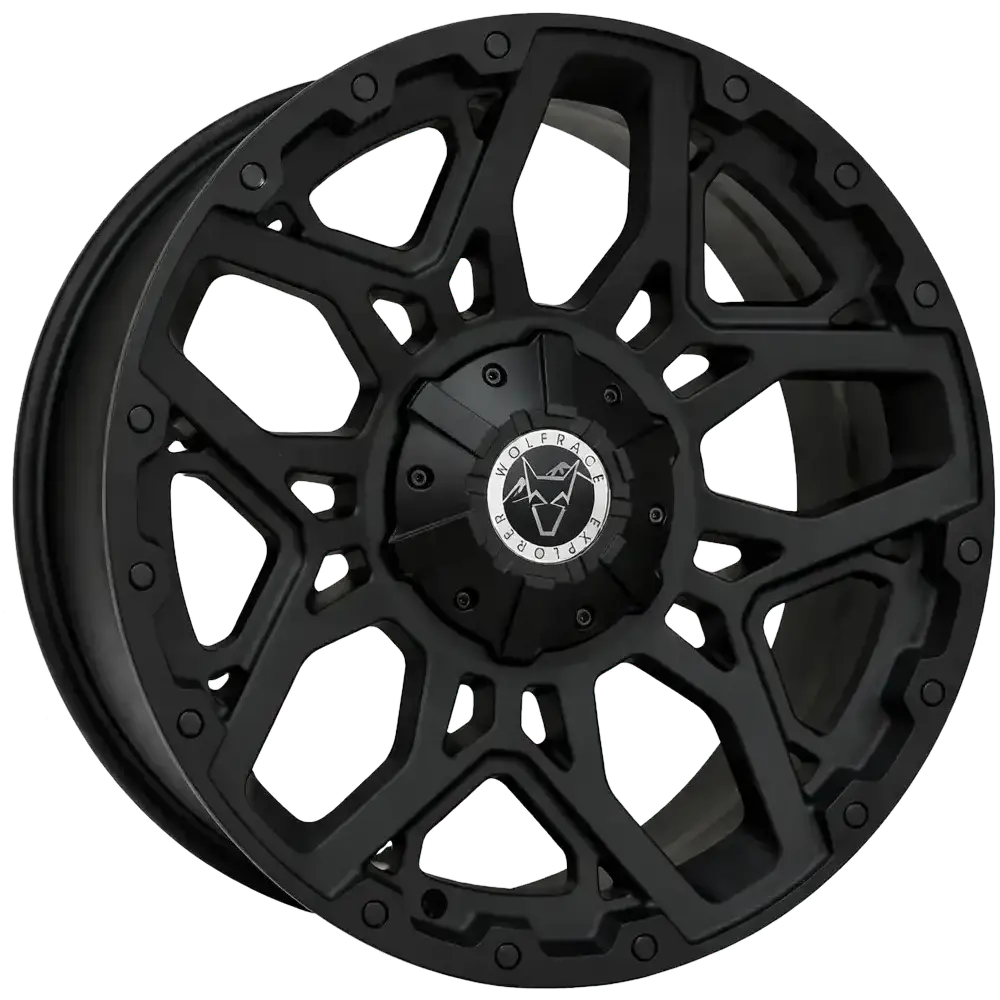 Wolfrace Explorer Sahara Matt Black Black Rivets 8.5x18 35 6x114.3 110mm 1250Kg