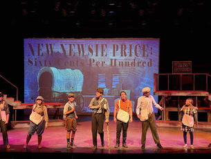 Newsies musical cast on stage at Yates Memorial Theatre in Lethbridge
