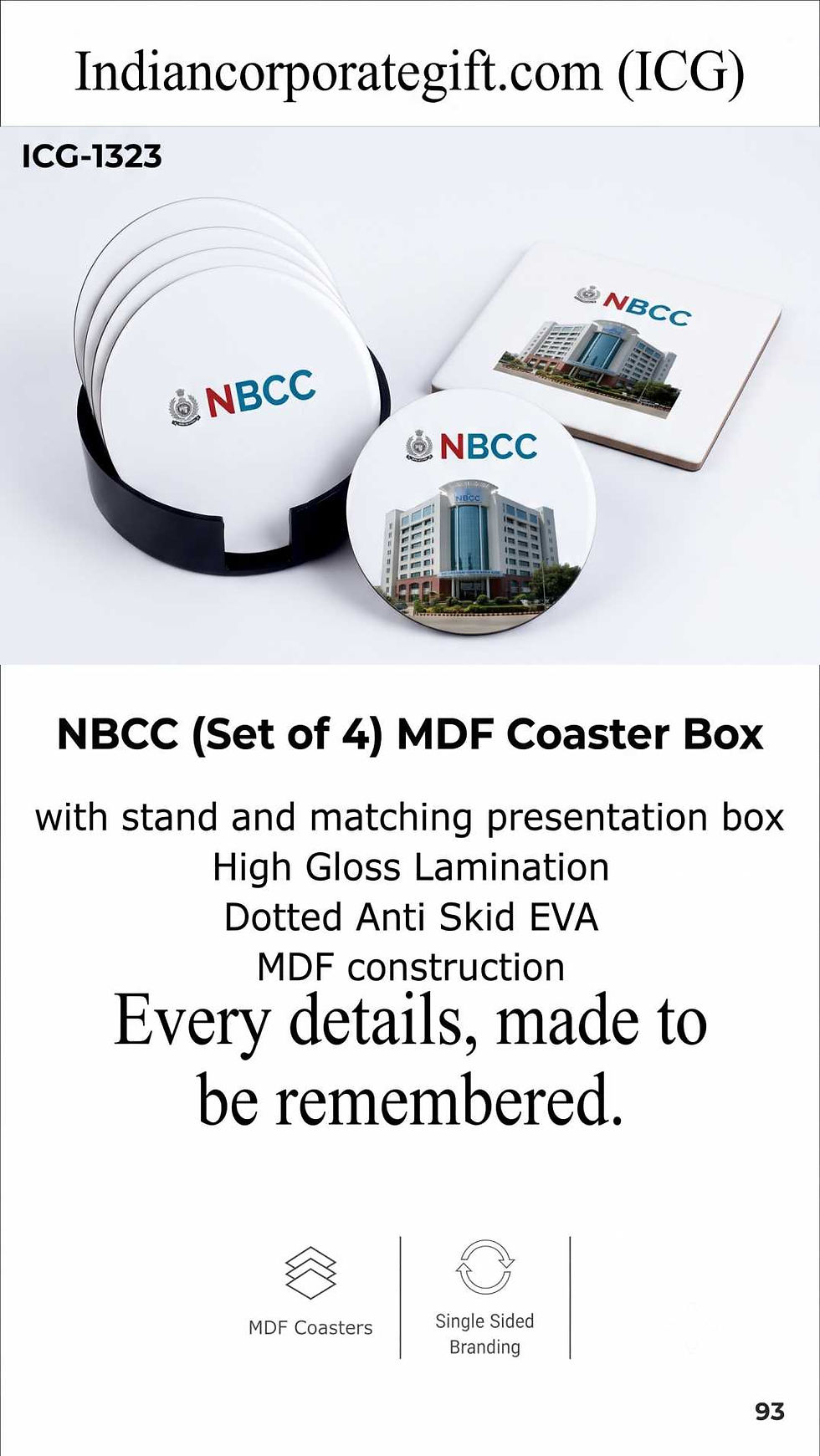 MDF Coaster ICG-1323 with Box & Stand at lowest price in Chennai by ICG